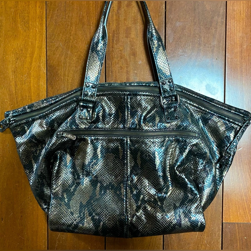 Botkier Metallic Python Embossed Calfskin Leather… - image 1